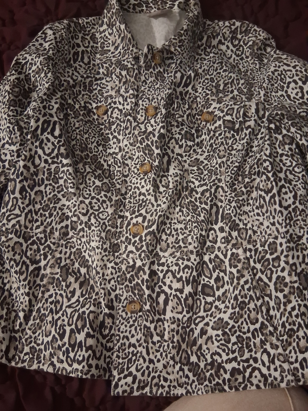 Leopard Print Button-Front   Jacket - Black & Cream